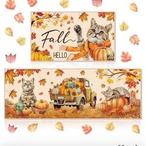 Duraaamo Set of 2 Hello Fall Kitchen Mats Autumn Cat Kitchen Mats Thanksgiving